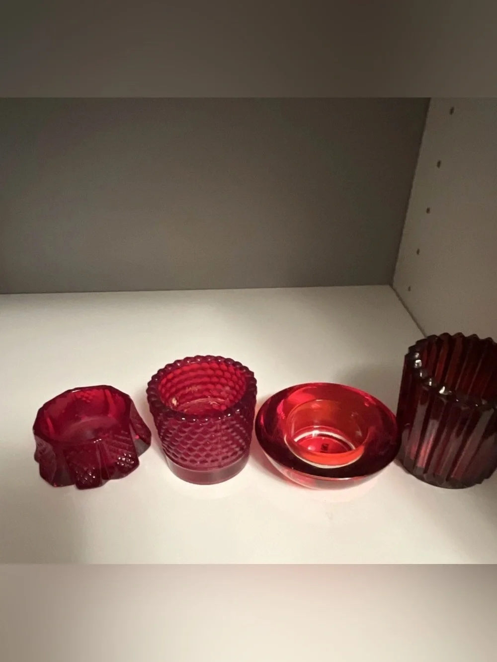 Assorted Vintage Ruby Red Glass Candle Holders Set of 4